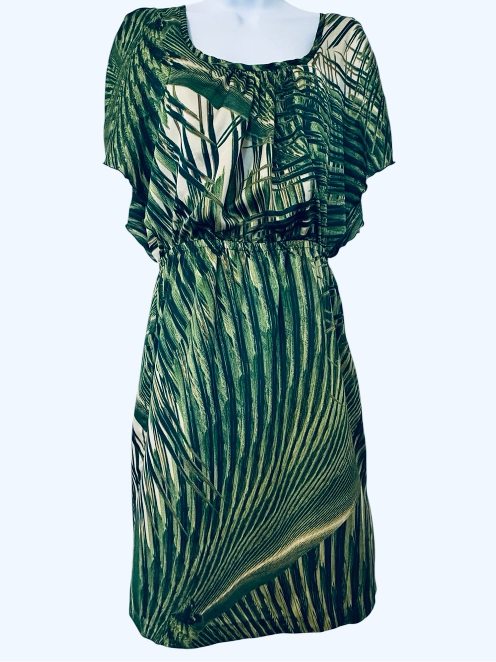Robbie Bee Green and Cream Tropical Print Dress